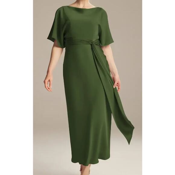 AW BRIDAL 2 XS green satin chameuse Romula mother of bride midi dress NEW B143 - Picture 5 of 7